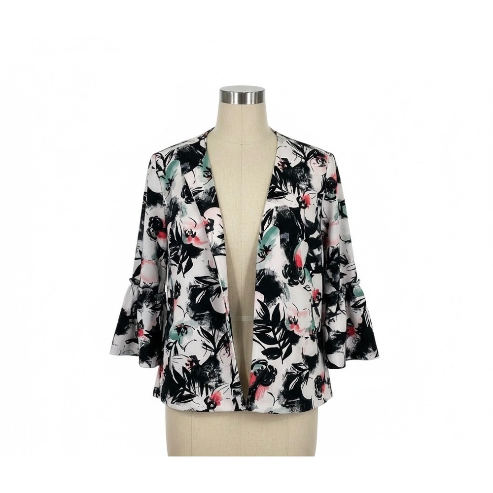 Lane Bryant Blazer Floral Bell Sleeve Open Front Jacket‎ Multi Color Size 22/24